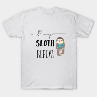 Sleep Sloth Repeat Teal White T-Shirt